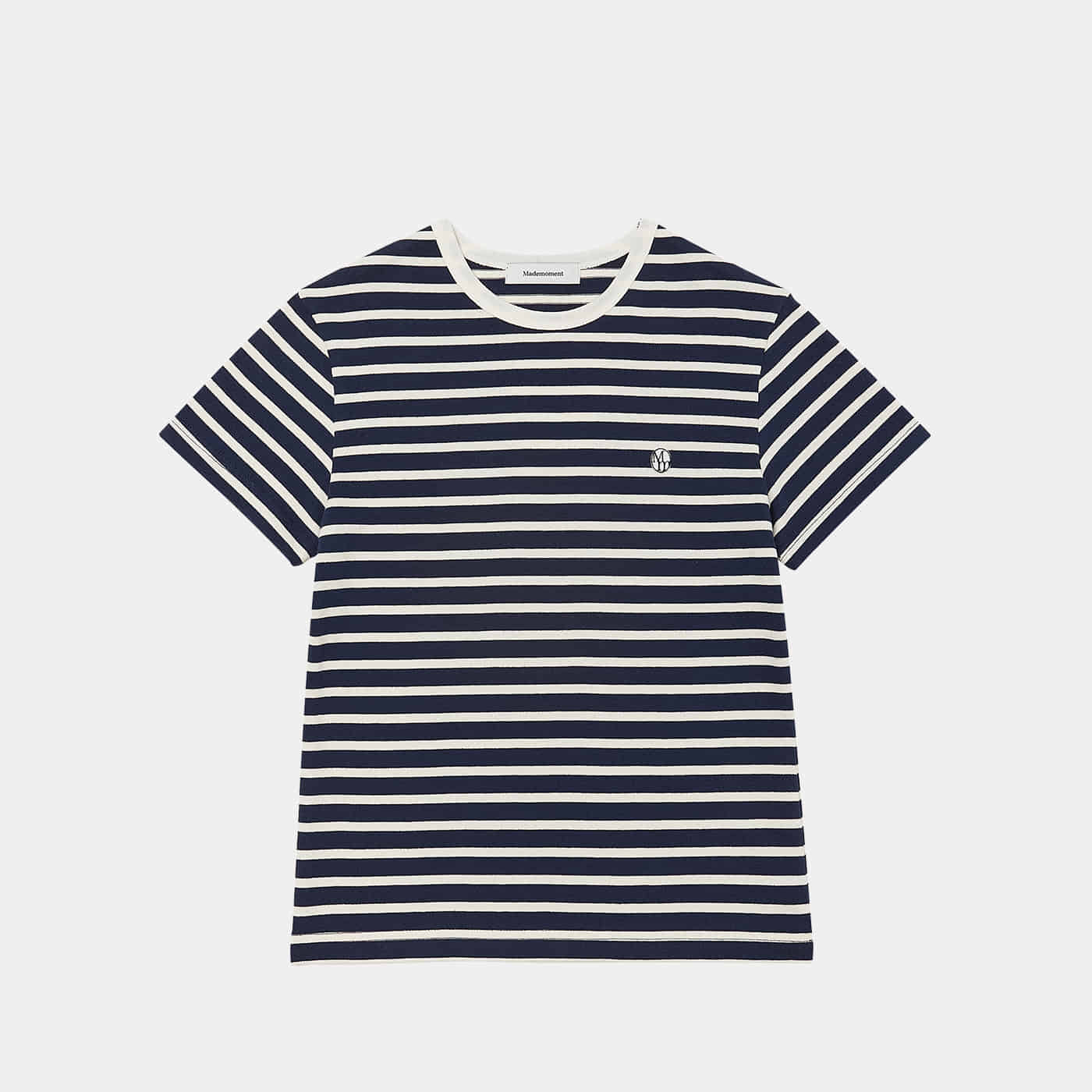 [mm] stripe round neck T-shirt (navy)