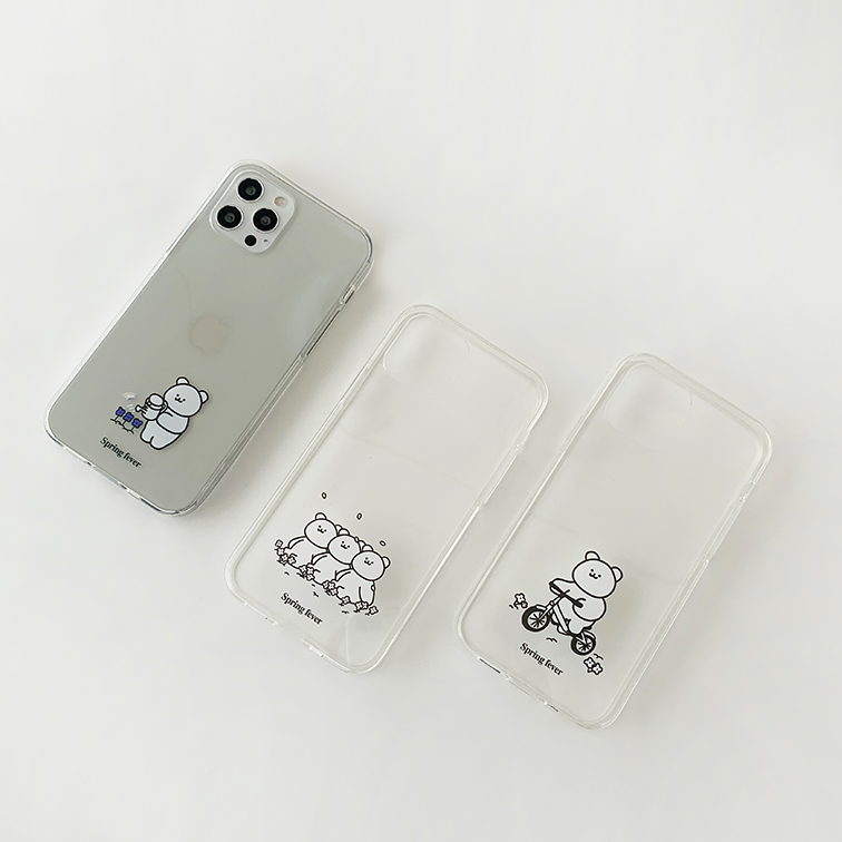 스프링피버 모모베어 디자인 [클리어 폰케이스]아이폰케이스 아이폰 11 12 12미니 13 13미니 엑스 프로 맥스 se2 케이스 핸드폰 갤럭시 커플 곰돌이 젤리 투명 변색 없는 투명하드