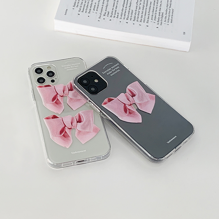 로맨틱 핑크리본 디자인 [클리어 폰케이스]아이폰케이스 아이폰 11 12 12미니 13 13미니 엑스 프로 맥스 se2 케이스 핸드폰 갤럭시 커플 곰돌이 젤리 투명 변색 없는 투명하드