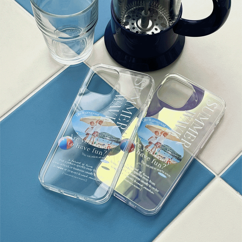 썸머웨이브 디자인 [글로시미러 폰케이스]아이폰14 13 12 미니 mini 엑스 프로 pro max 맥스 갤럭시 Z플립 스마트 변색없는 젤리 감성