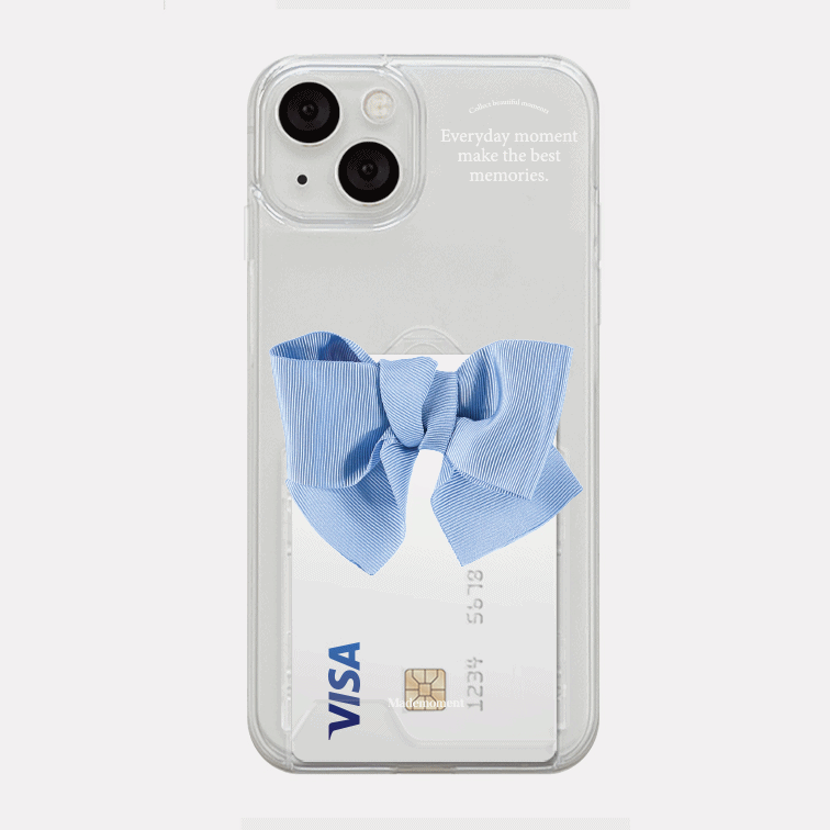로맨틱 블루리본 디자인 [투명 카드수납 폰케이스]아이폰14 13 12 미니 mini 엑스 프로 pro max 맥스 갤럭시 Z플립 스마트 변색없는 젤리 감성