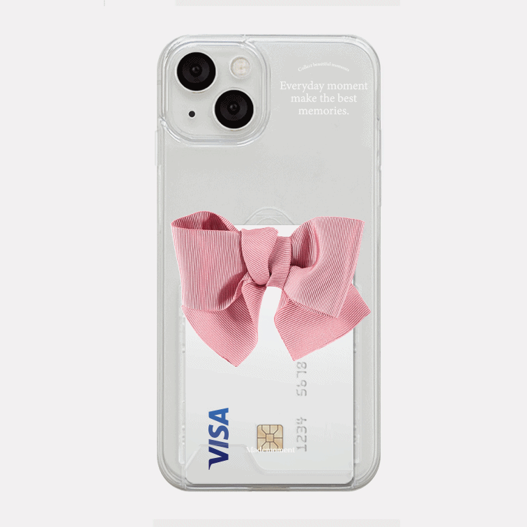 로맨틱 핑크리본 디자인 [투명 카드수납 폰케이스]아이폰14 13 12 미니 mini 엑스 프로 pro max 맥스 갤럭시 Z플립 스마트 변색없는 젤리 감성
