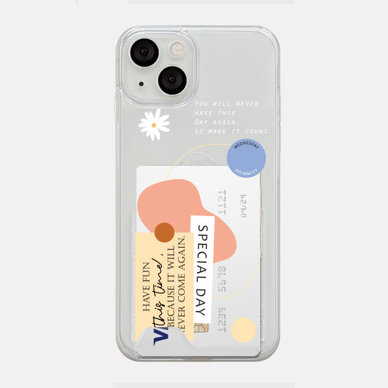 special day sticker 디자인 [투명 카드수납 폰케이스]아이폰14 13 12 미니 mini 엑스 프로 pro max 맥스 갤럭시 Z플립 스마트 변색없는 젤리 감성