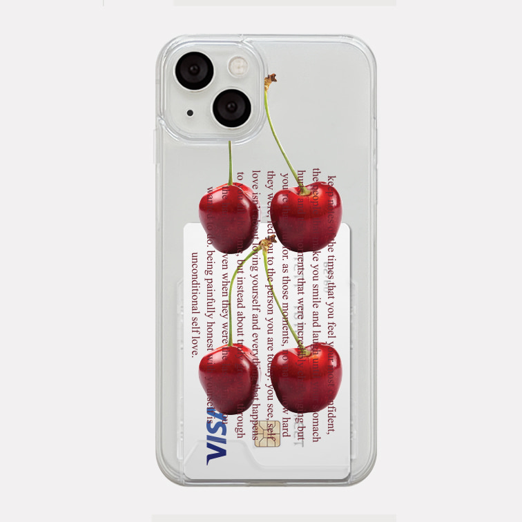 모먼트 체리 레터링 디자인 [투명 카드수납 폰케이스]아이폰14 13 12 미니 mini 엑스 프로 pro max 맥스 갤럭시 Z플립 스마트 변색없는 젤리 감성