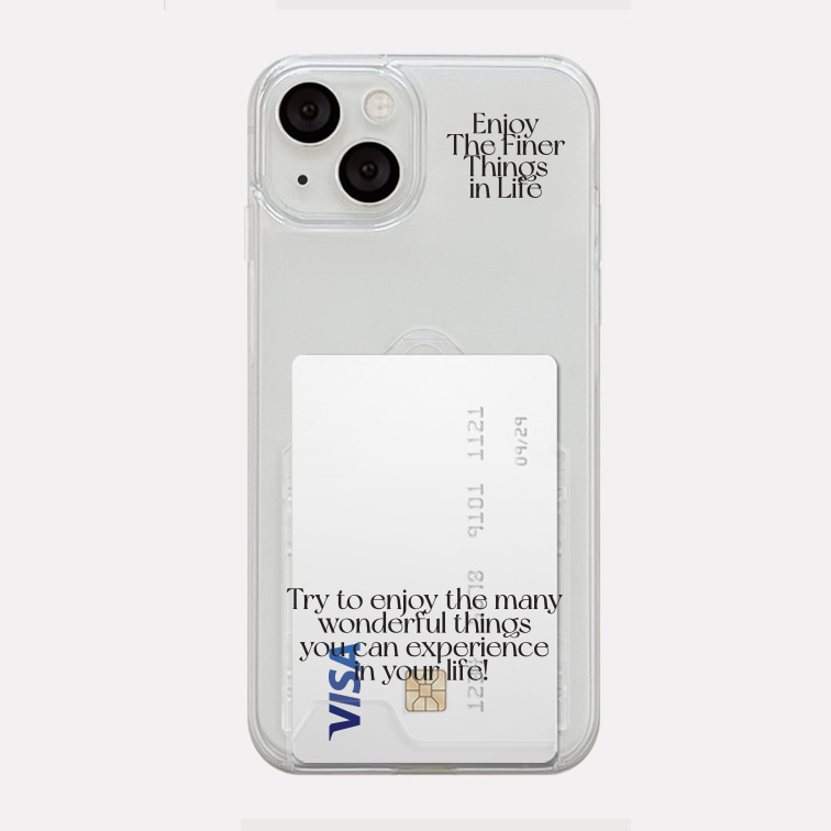 enjoy life 레터링 디자인 [투명 카드수납 폰케이스]아이폰14 13 12 미니 mini 엑스 프로 pro max 맥스 갤럭시 Z플립 스마트 변색없는 젤리 감성