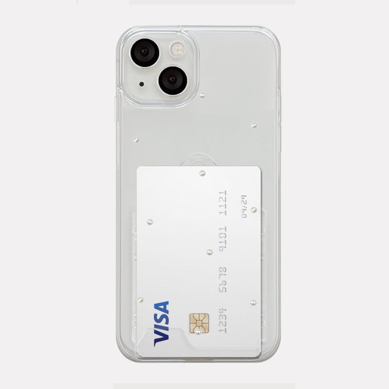 베이비펄 패턴 디자인 [투명 카드수납 폰케이스]아이폰14 13 12 미니 mini 엑스 프로 pro max 맥스 갤럭시 Z플립 스마트 변색없는 젤리 감성