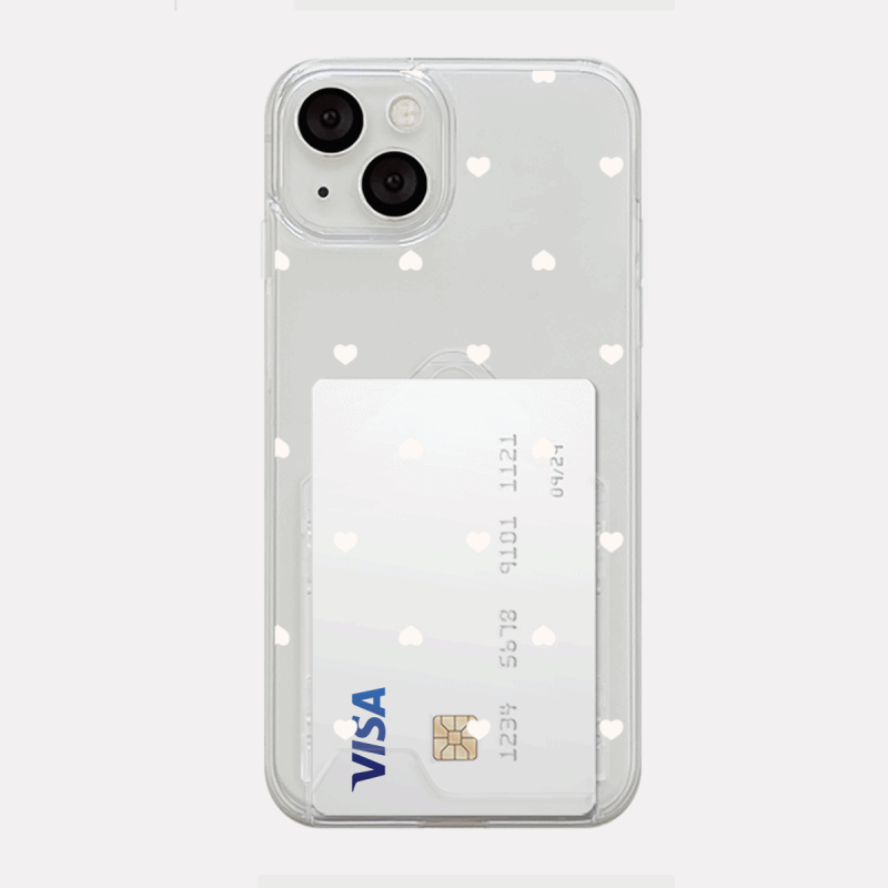 미니하트 패턴 디자인 [투명 카드수납 폰케이스]아이폰14 13 12 미니 mini 엑스 프로 pro max 맥스 갤럭시 Z플립 스마트 변색없는 젤리 감성