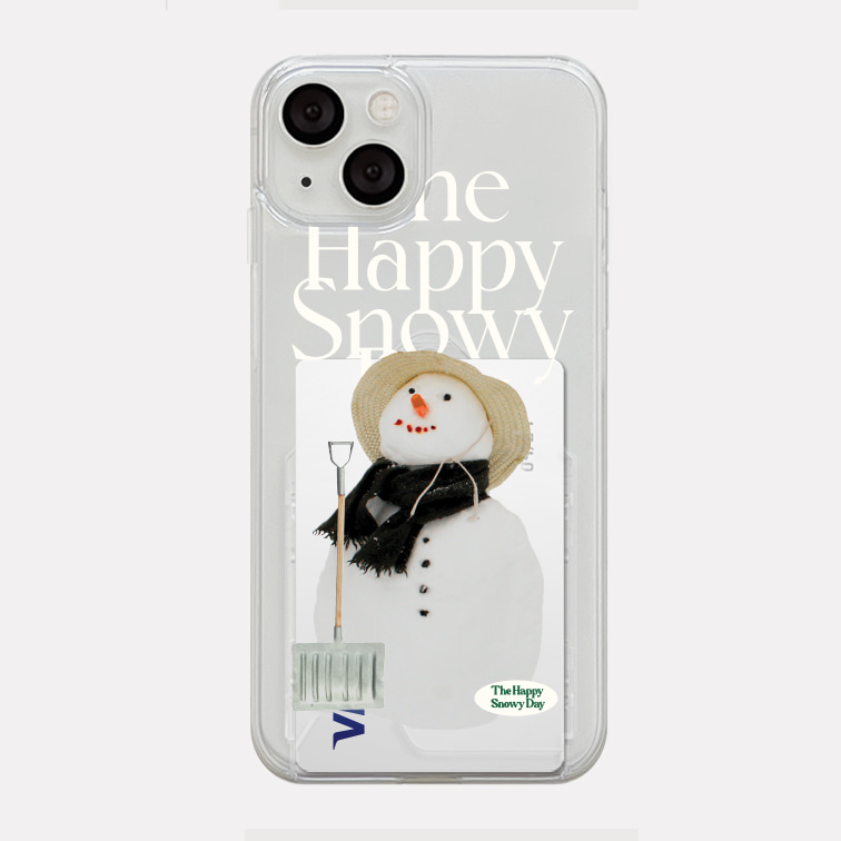 happy snowy 레터링 디자인 [투명 카드수납 폰케이스]아이폰14 13 12 미니 mini 엑스 프로 pro max 맥스 갤럭시 Z플립 스마트 변색없는 젤리 감성