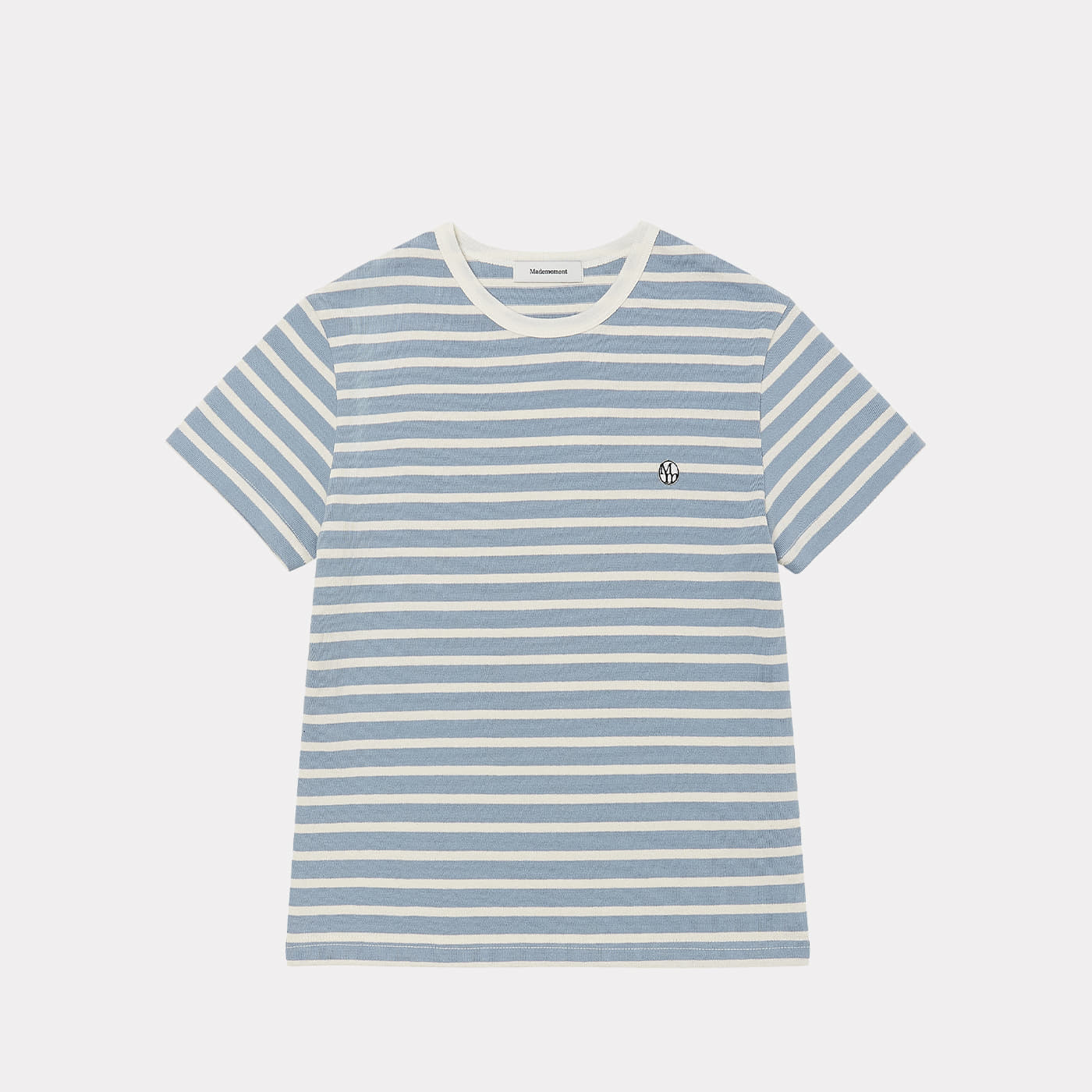 [mm] stripe round neck T-shirt (sky blue)