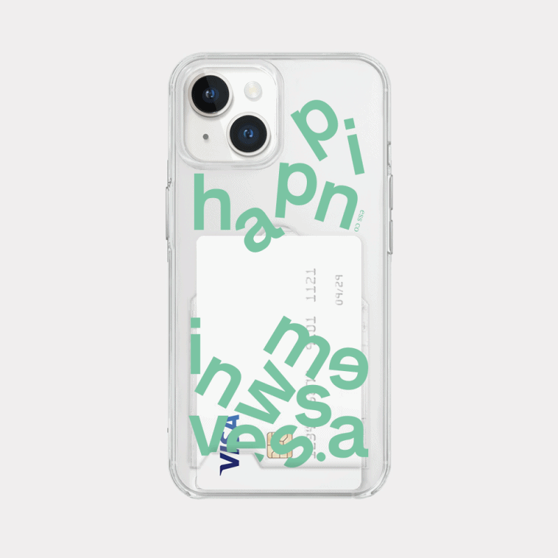 wave of happiness 레터링 디자인 [투명 카드수납 폰케이스]아이폰14 13 12 미니 mini 엑스 프로 pro max 맥스 갤럭시 Z플립 스마트 변색없는 젤리 감성