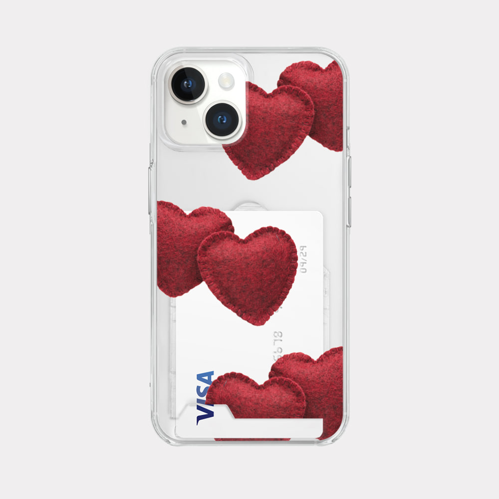 red felt heart pattern 디자인 [투명 카드수납 폰케이스]